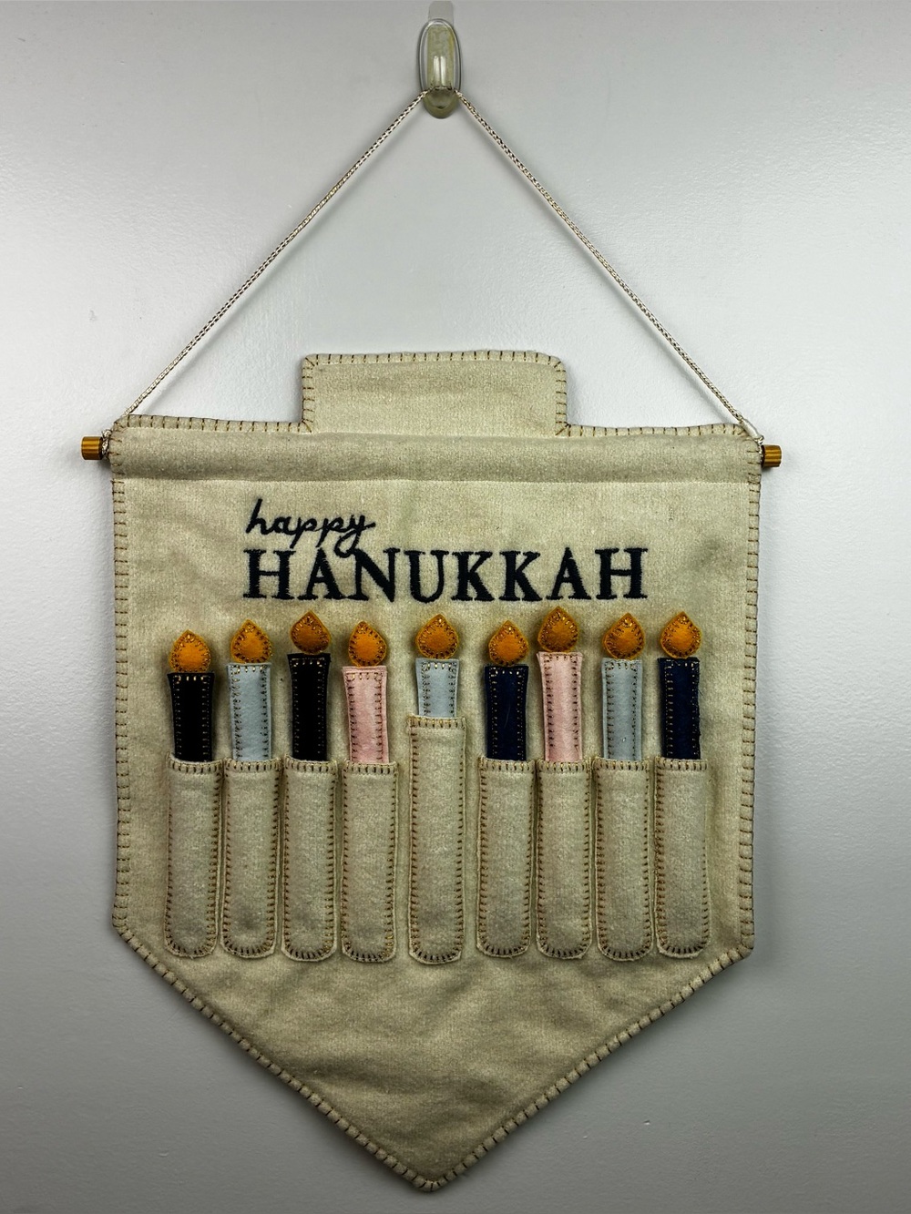 Hanukkah Felt 8 Days Wall Hanging Removeable Candles!